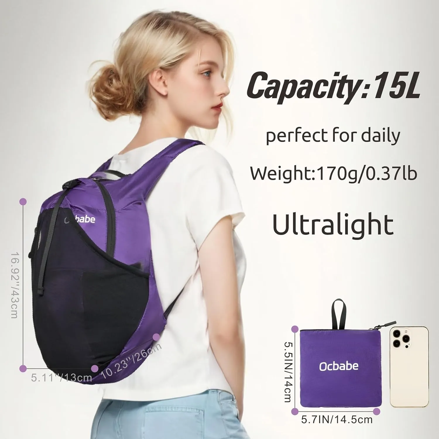 15L Small Packable Lightweight Backpack Hiking Daypack Water Resistant Foldable Outdoor Camping Travel Bag for Women Men