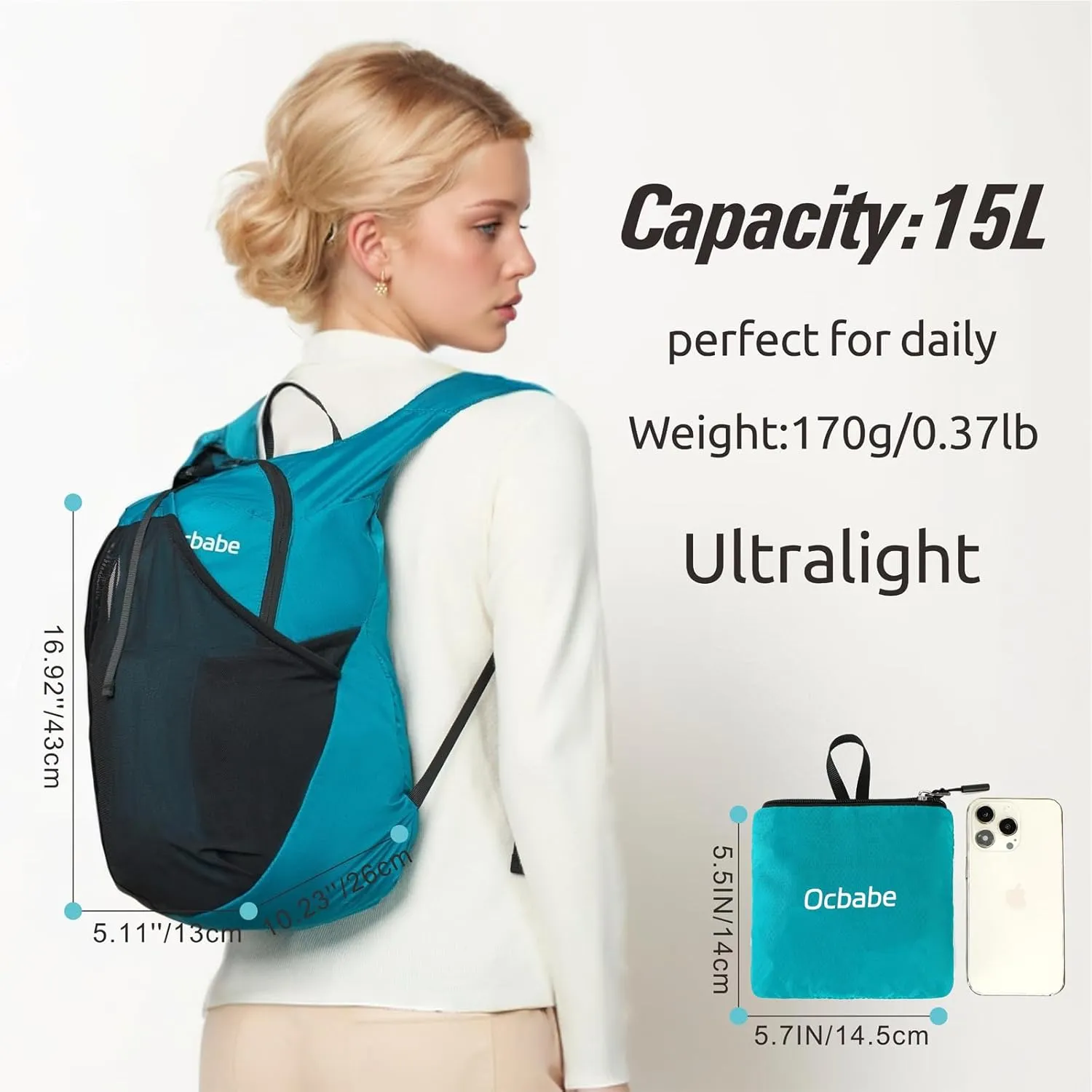 15L Small Packable Lightweight Backpack Hiking Daypack Water Resistant Foldable Outdoor Camping Travel Bag for Women Men