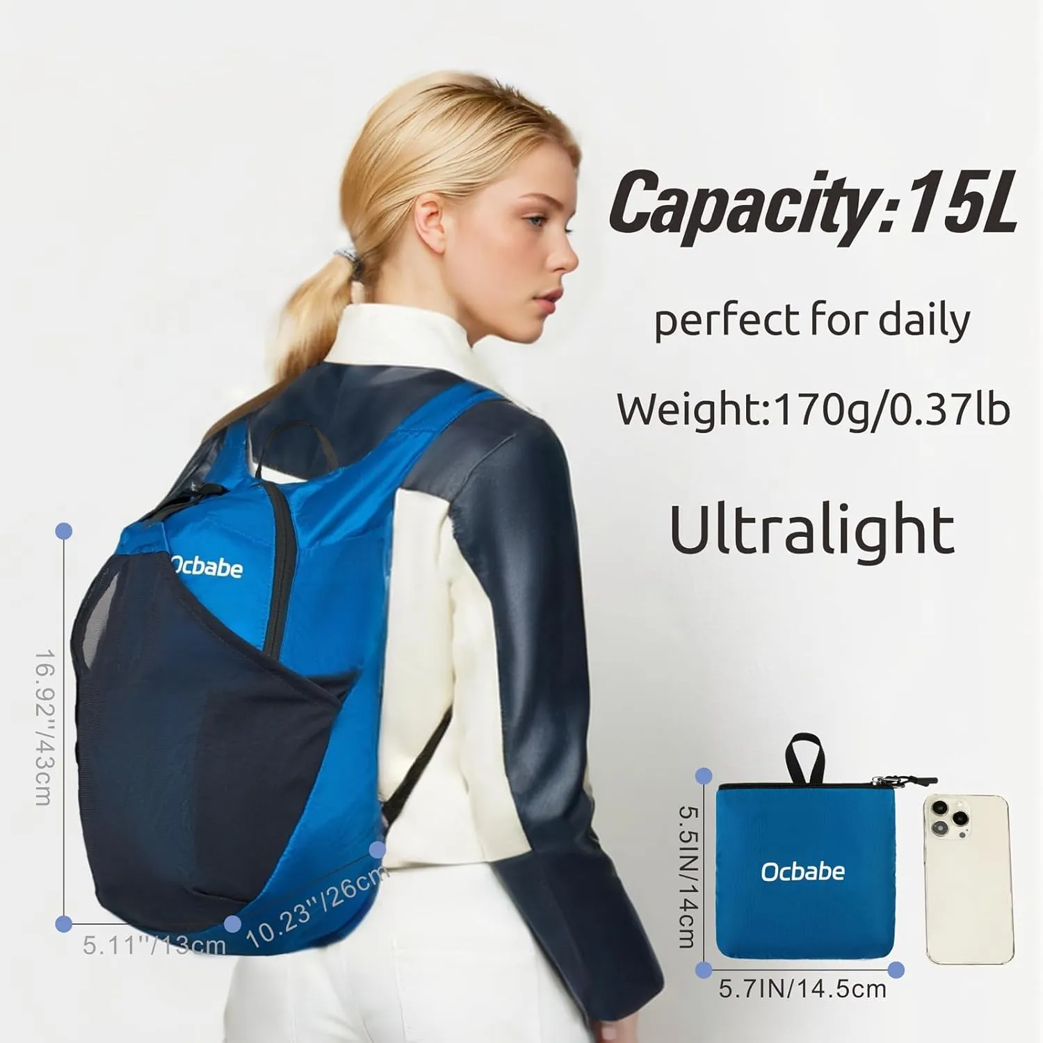 15L Small Packable Lightweight Backpack Hiking Daypack Water Resistant Foldable Outdoor Camping Travel Bag for Women Men