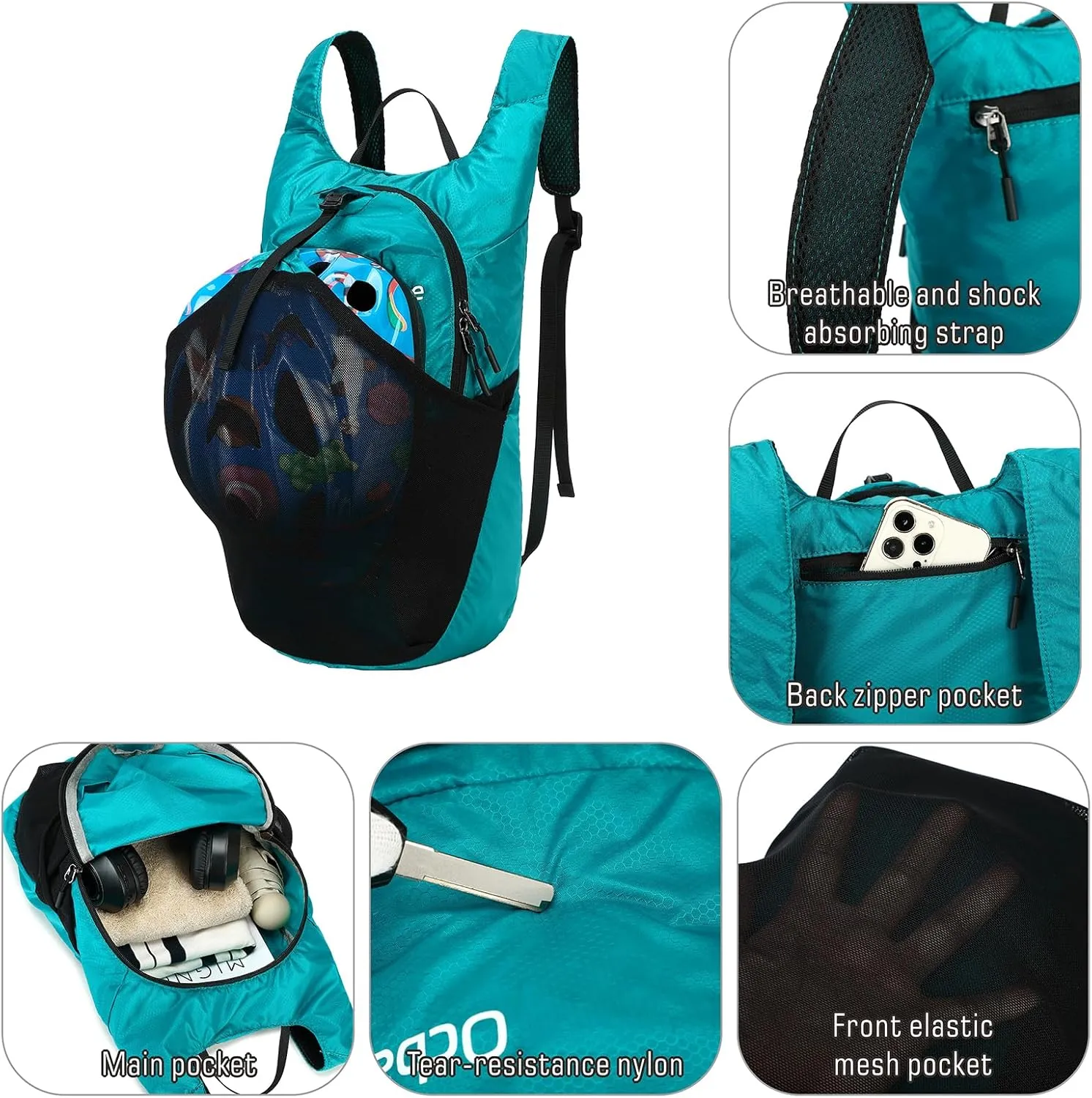 15L Small Packable Lightweight Backpack Hiking Daypack Water Resistant Foldable Outdoor Camping Travel Bag for Women Men