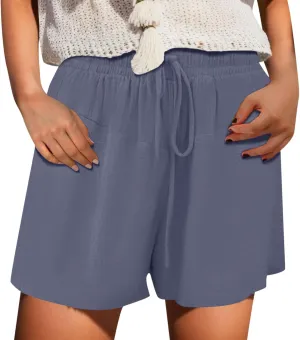 2024 Women Casual Shorts Loose Fitting Drawstring Comfy Elastic High Waist Shorts Summer Pull On Short Pants with Pockets