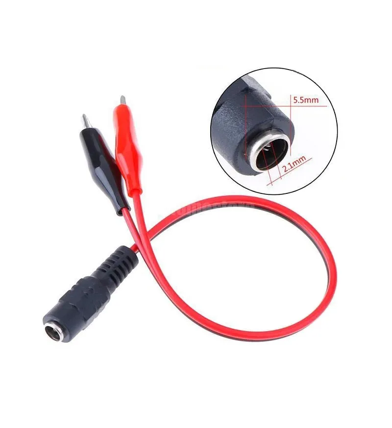 5.5×2.1mm DC Power Jack to Alligator Test Clips Clamp