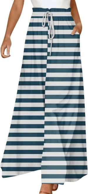 ADHOWBEW Maxi Skirts for Women Bohemian Floral Print Elastic Waist Cotton African Sexy Smocked Casual Flowy Skirts