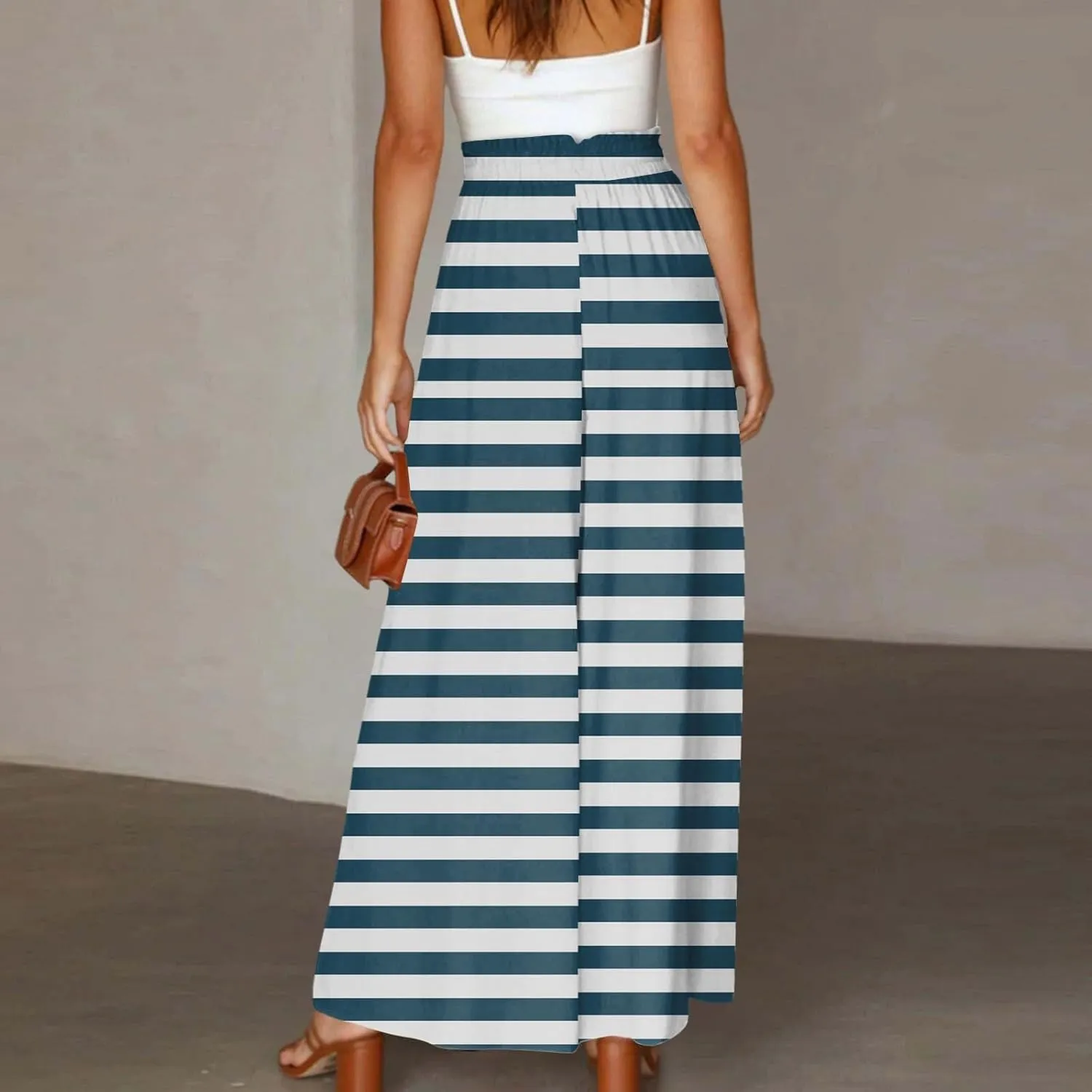 ADHOWBEW Maxi Skirts for Women Bohemian Floral Print Elastic Waist Cotton African Sexy Smocked Casual Flowy Skirts