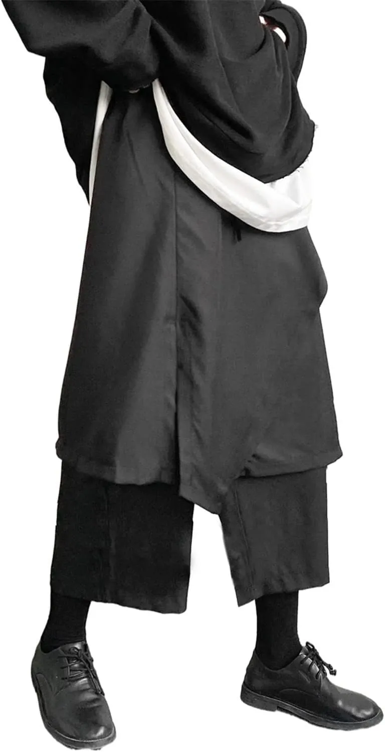 AITFINEISM Men's Casual Skirt Pants Loose Wide Leg Harem Pant Japanese Harajuku Kimono Trousers