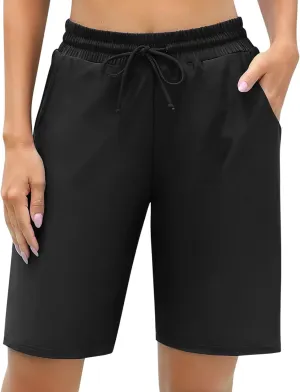 ALove Women's 9" Swim Shorts High Waisted Swim Board Shorts with Pockets UPF 50  Swimsuit Bottoms Built-in Brief