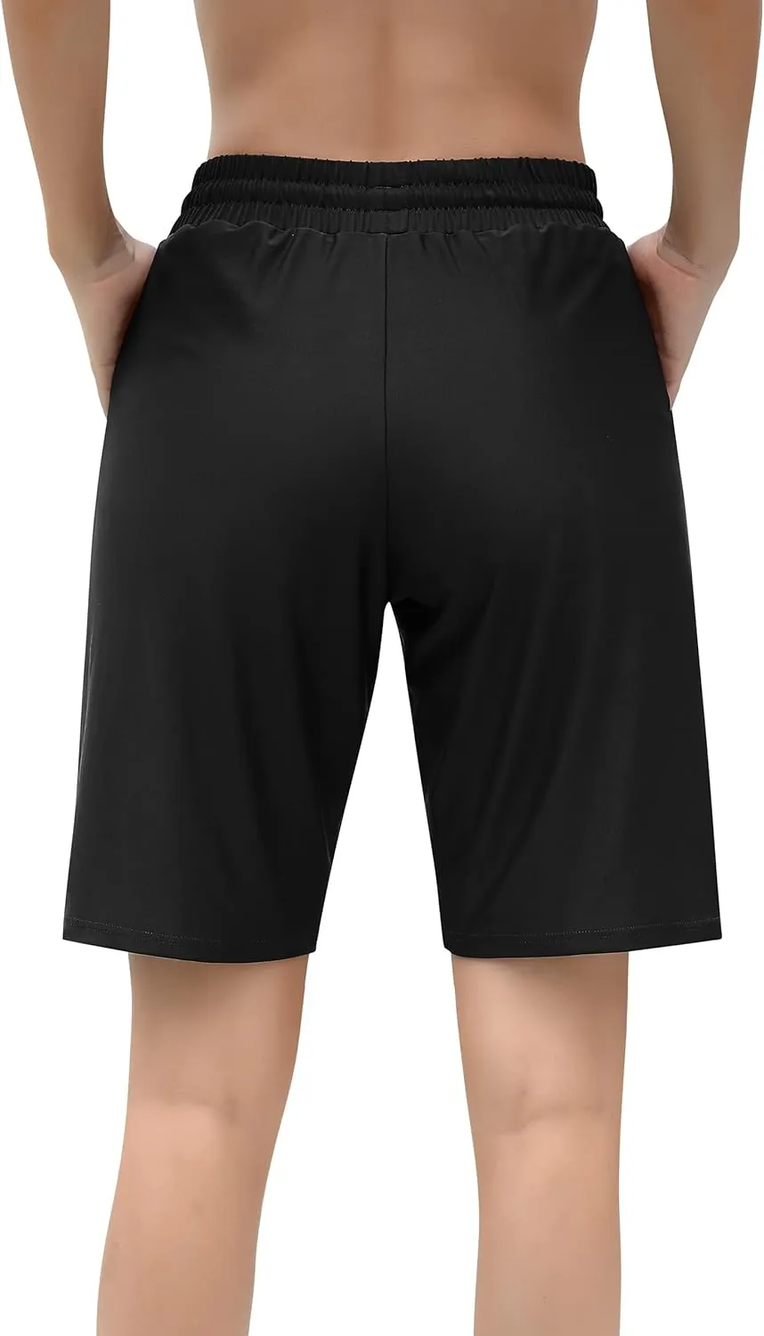 ALove Women's 9" Swim Shorts High Waisted Swim Board Shorts with Pockets UPF 50  Swimsuit Bottoms Built-in Brief