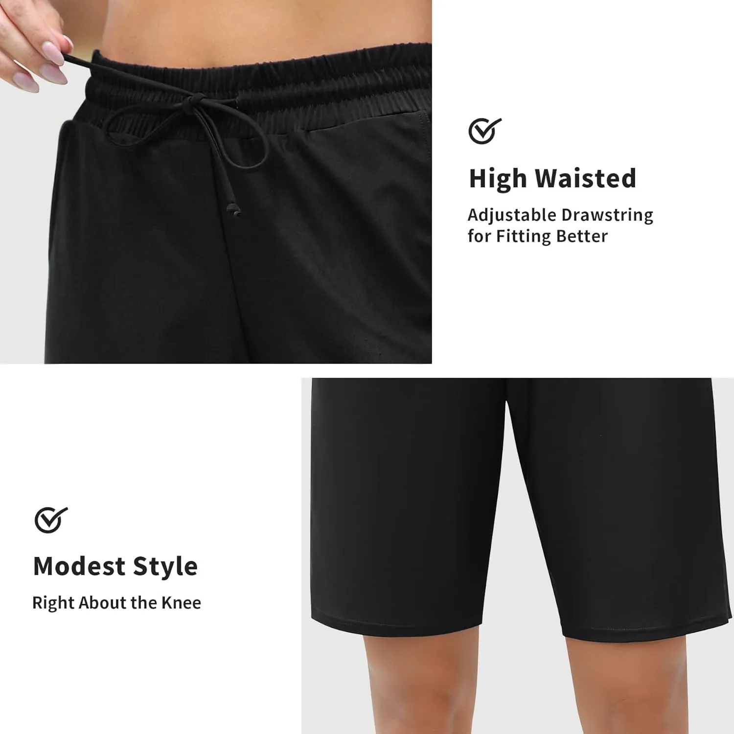 ALove Women's 9" Swim Shorts High Waisted Swim Board Shorts with Pockets UPF 50  Swimsuit Bottoms Built-in Brief