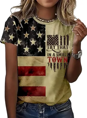 American Flag Shirt Women 4th of July Patriotic T Shirt Funny Stars Stripes Graphic Tee Independence Day T-Shirt Top