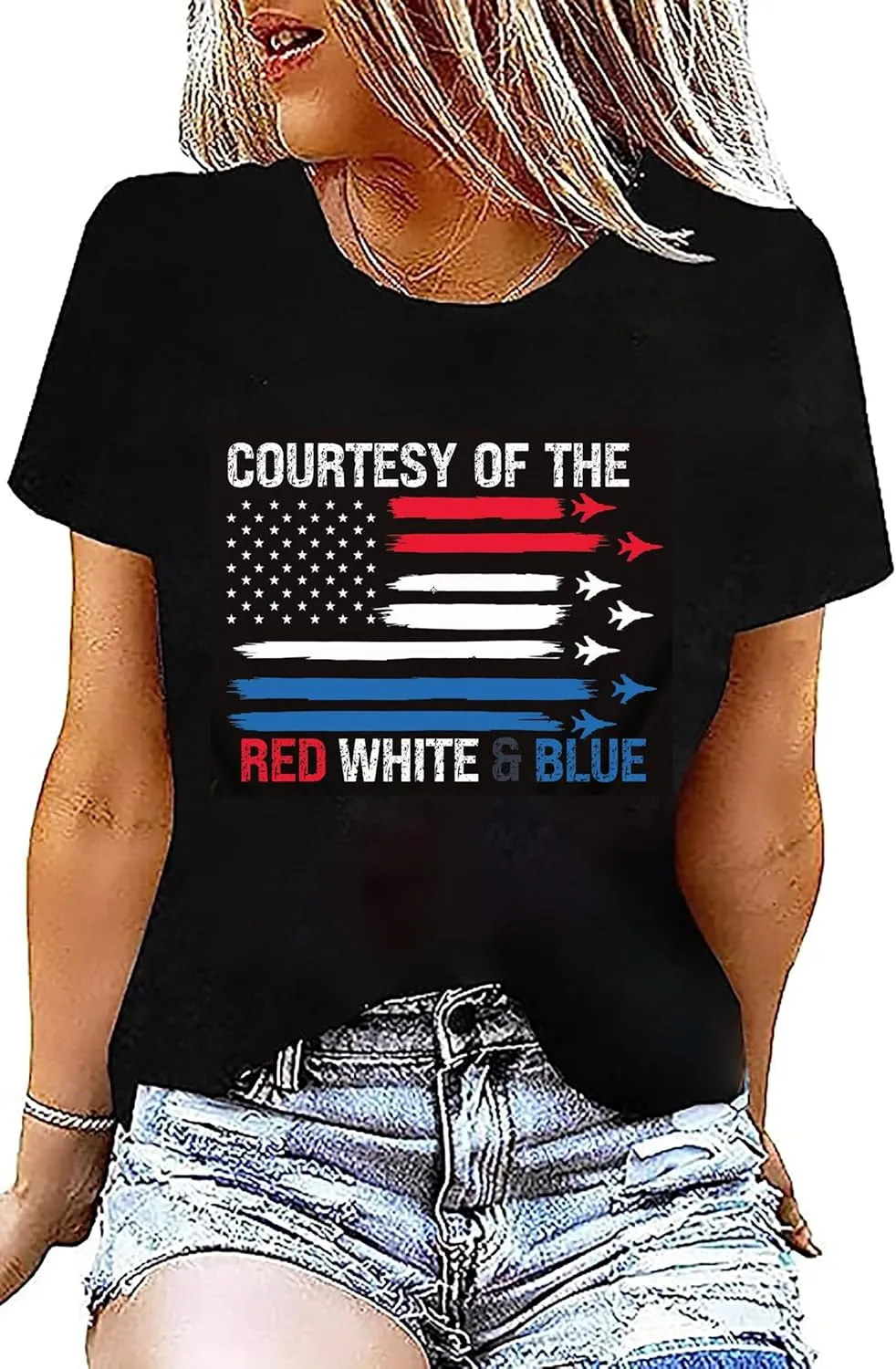 American Flag Shirt Women 4th of July Patriotic T Shirt Funny Stars Stripes Graphic Tee Independence Day T-Shirt Top