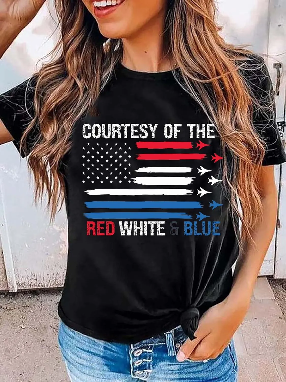 American Flag Shirt Women 4th of July Patriotic T Shirt Funny Stars Stripes Graphic Tee Independence Day T-Shirt Top