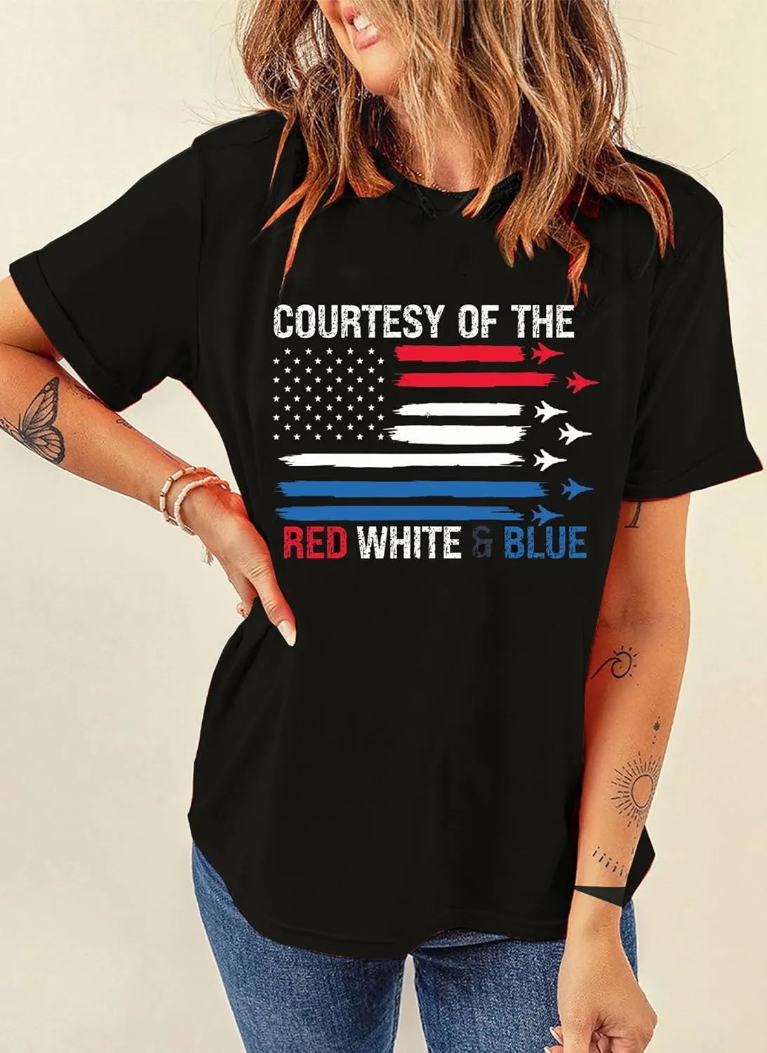 American Flag Shirt Women 4th of July Patriotic T Shirt Funny Stars Stripes Graphic Tee Independence Day T-Shirt Top
