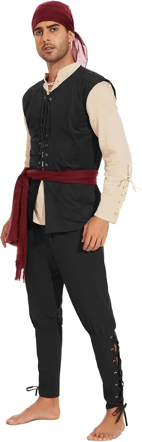 American Trends Renaissance Costume Men Pirate Vest Renaissance Viking Steampunk Halloween Medieval Costume Men