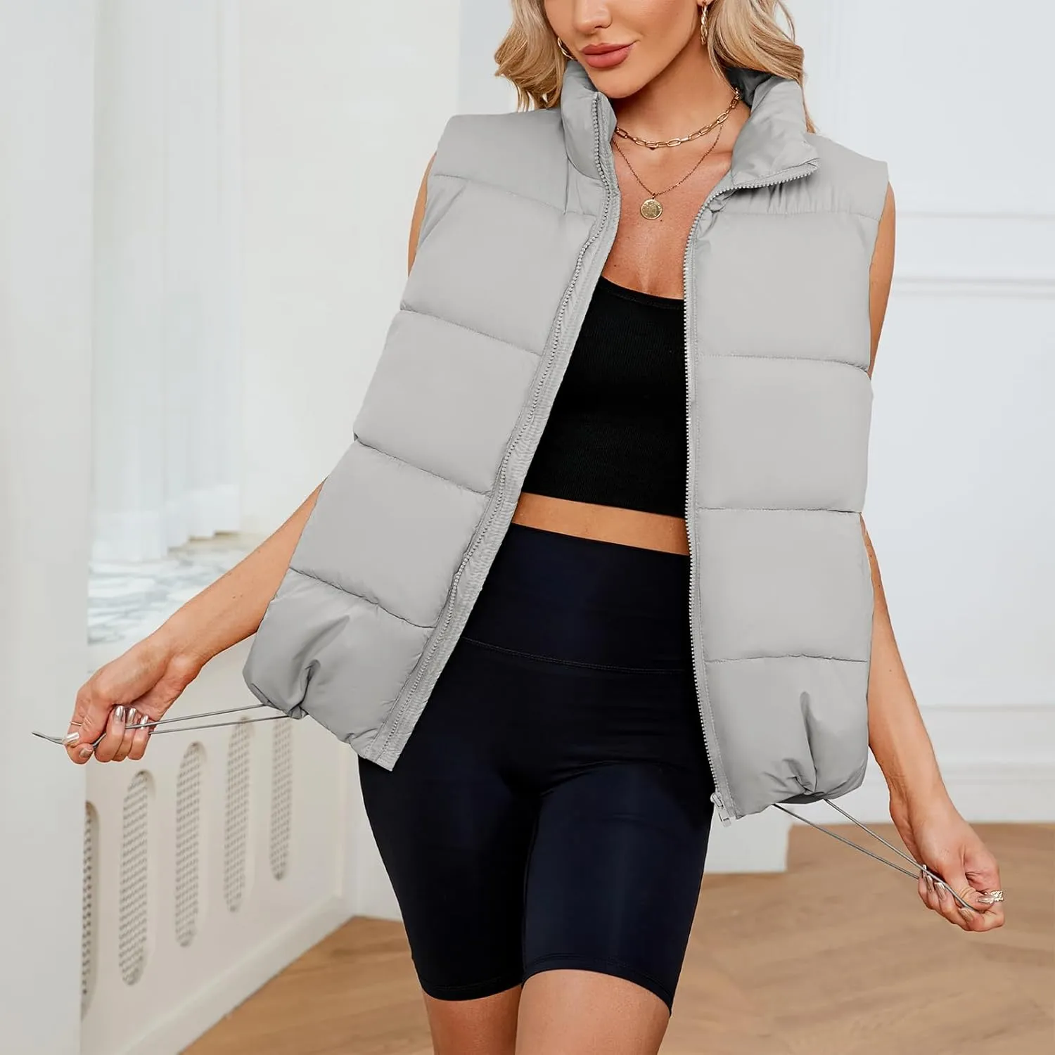 American Trends Womens Puffer Vest Sleeveless Puffy Vests for Women Collar Jacket Zipper Coat with Pockets