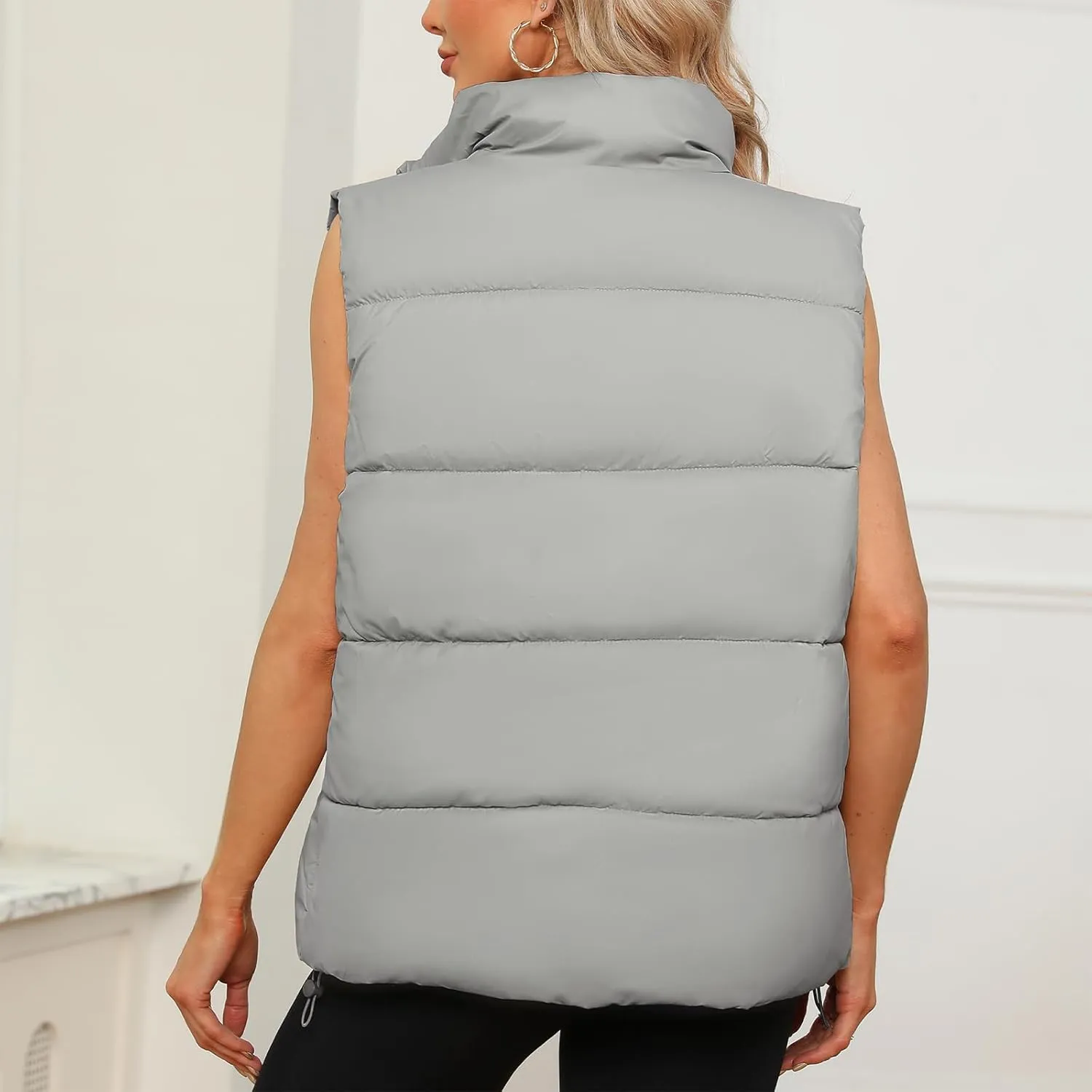 American Trends Womens Puffer Vest Sleeveless Puffy Vests for Women Collar Jacket Zipper Coat with Pockets