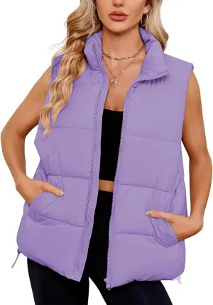 American Trends Womens Puffer Vest Sleeveless Puffy Vests for Women Collar Jacket Zipper Coat with Pockets