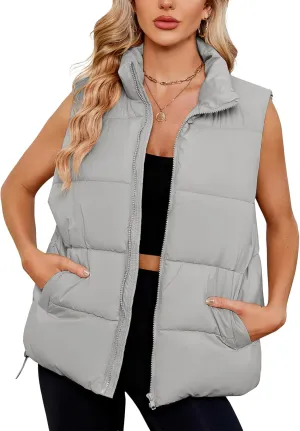 American Trends Womens Puffer Vest Sleeveless Puffy Vests for Women Collar Jacket Zipper Coat with Pockets