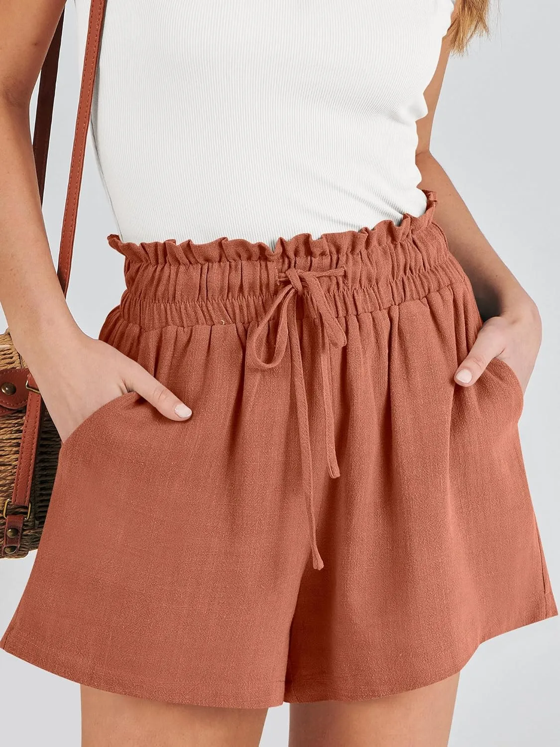 ANRABESS Linen Shorts for Women Summer Casual Wide Leg Loose High Waist Drawstring Dressy Beach Shorts 2025 Comfy Clothes