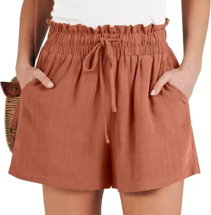 ANRABESS Linen Shorts for Women Summer Casual Wide Leg Loose High Waist Drawstring Dressy Beach Shorts 2025 Comfy Clothes
