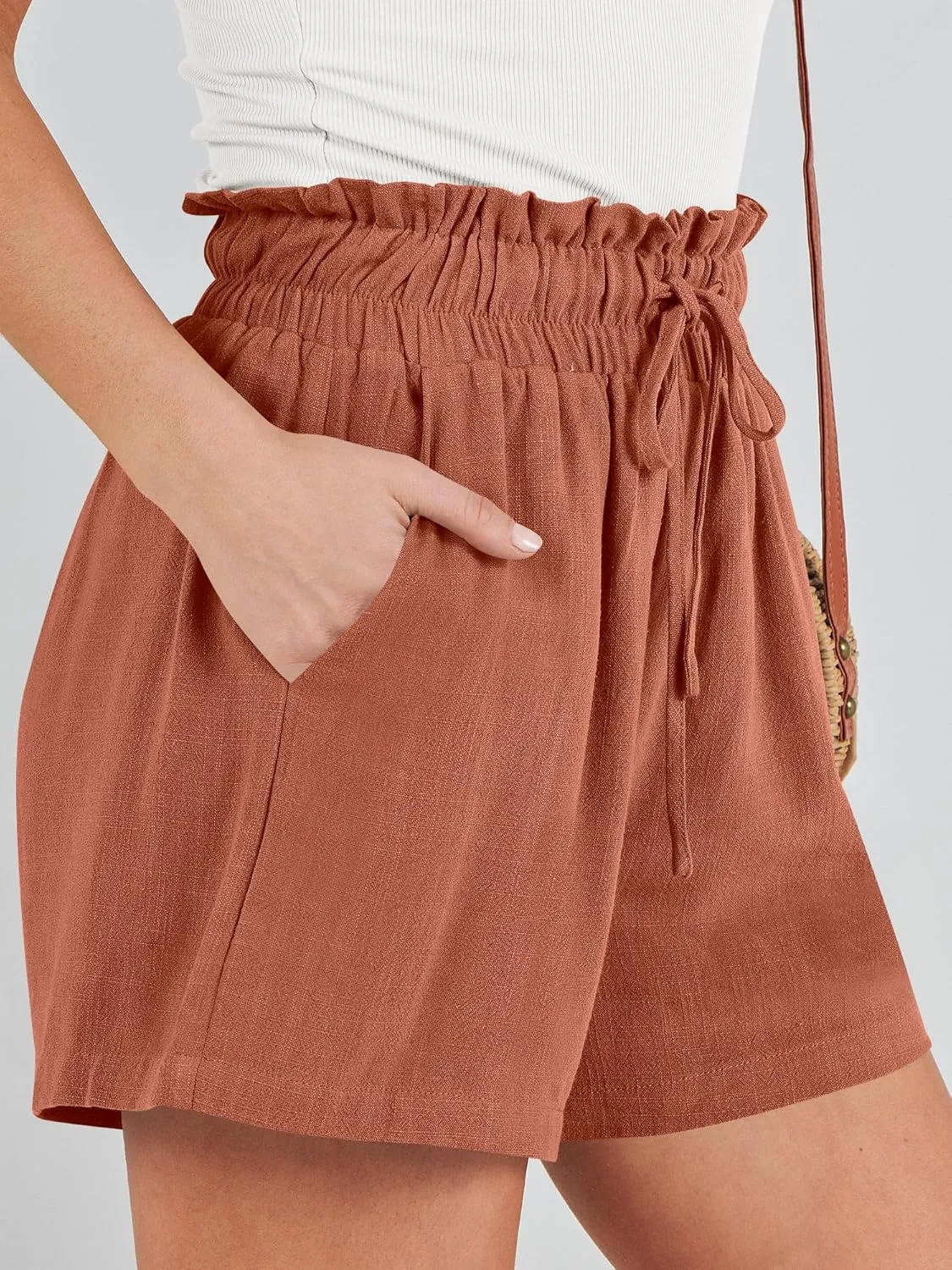 ANRABESS Linen Shorts for Women Summer Casual Wide Leg Loose High Waist Drawstring Dressy Beach Shorts 2025 Comfy Clothes