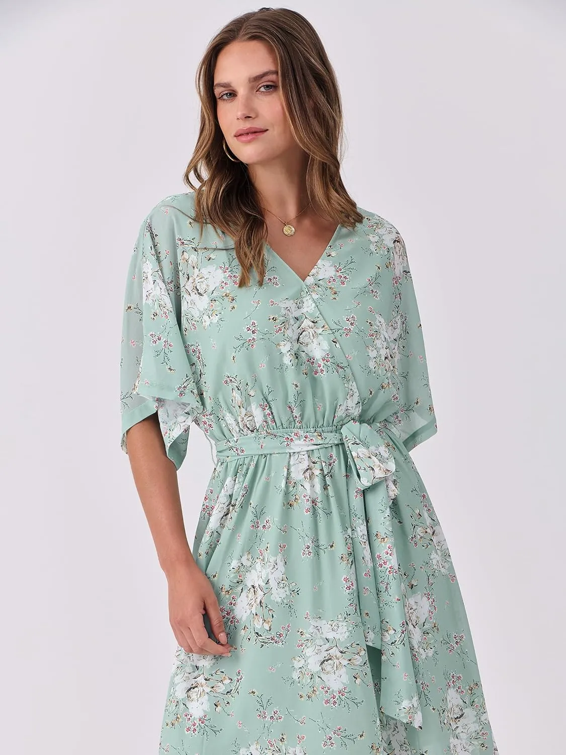 ANRABESS Womens Summer Loose Boho Flowy Wrap V Neck 3/4 Sleeve Floral Print Slit Beach Wedding Guest Long Maxi Dresses