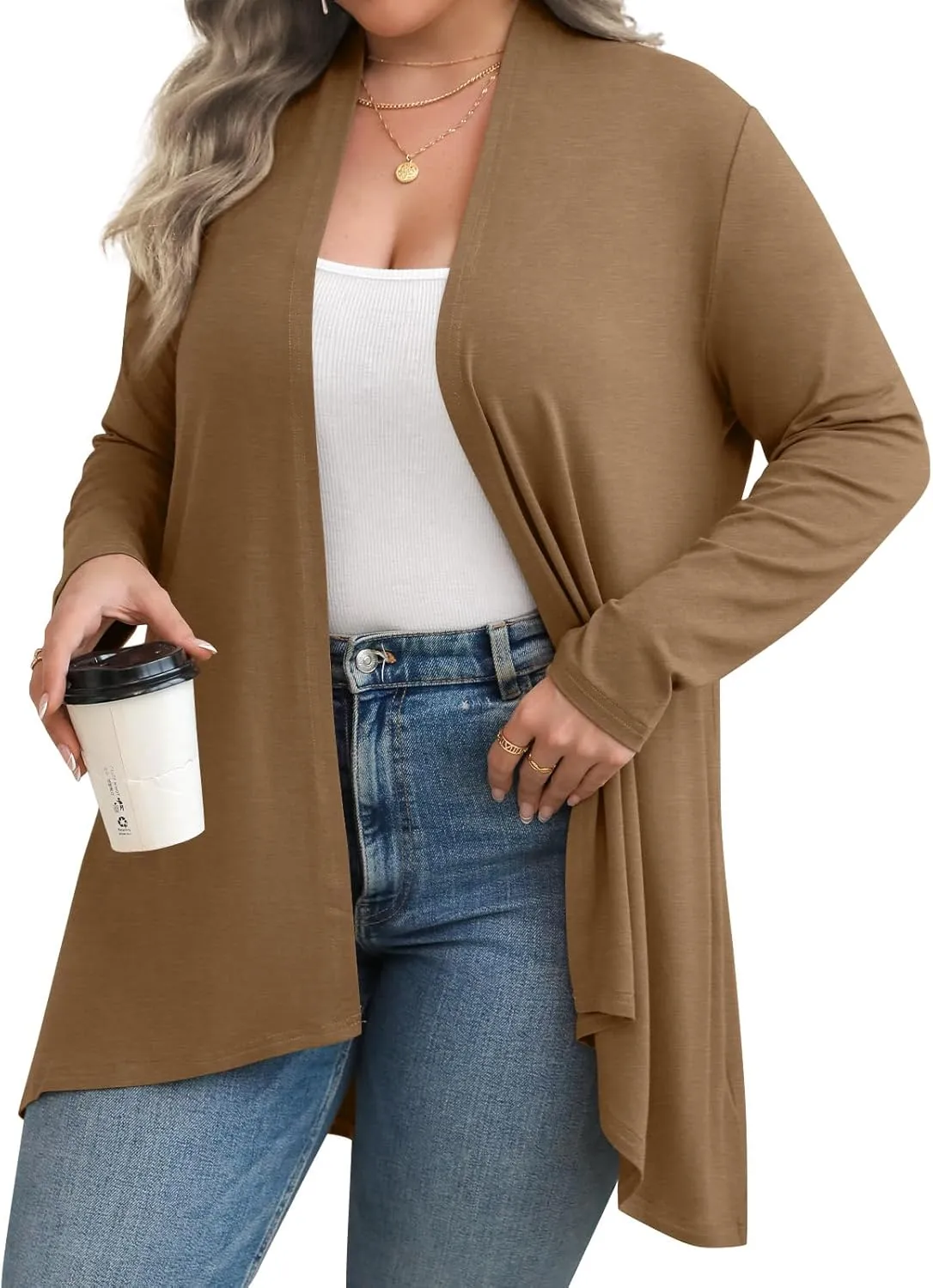 Anymiss Womens Plus Size Cardigan 2025 Spring Lightweight Jacket Summer Long Sleeve Kimono 1X-5X