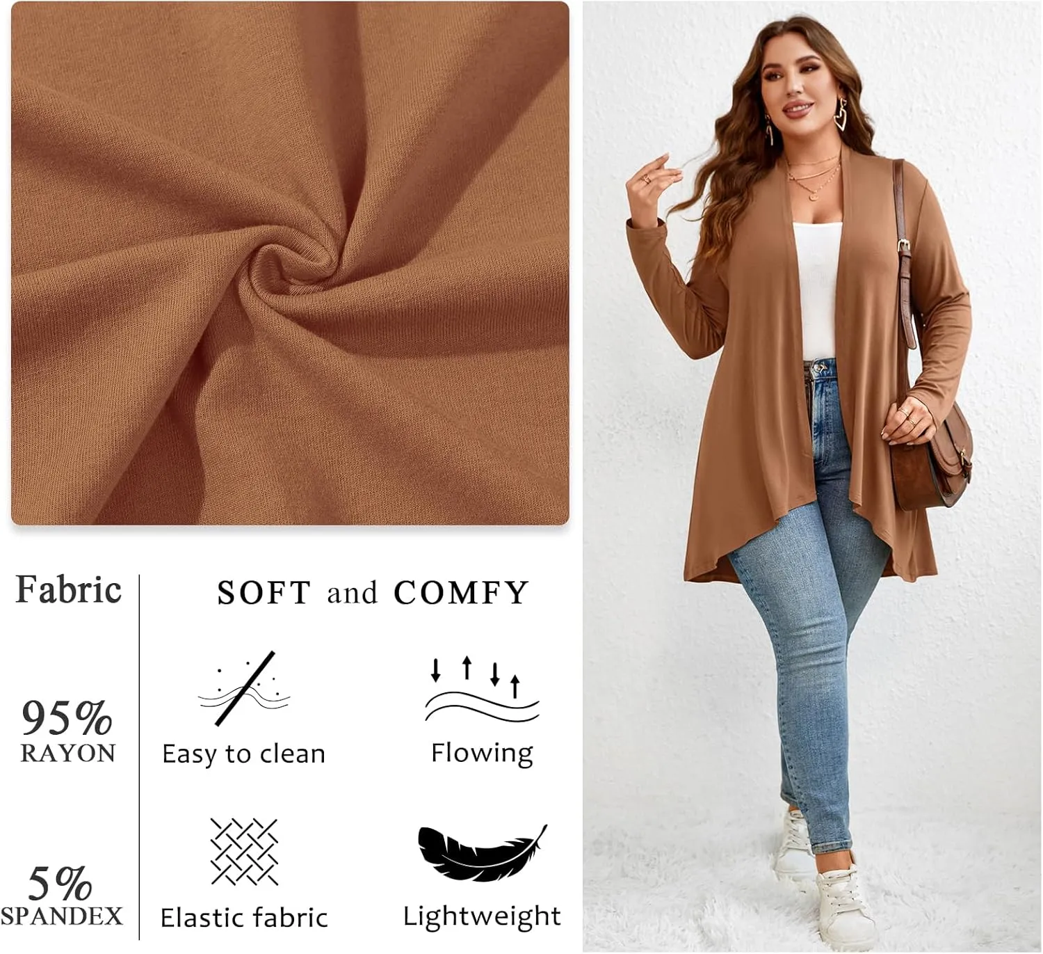 Anymiss Womens Plus Size Cardigan 2025 Spring Lightweight Jacket Summer Long Sleeve Kimono 1X-5X