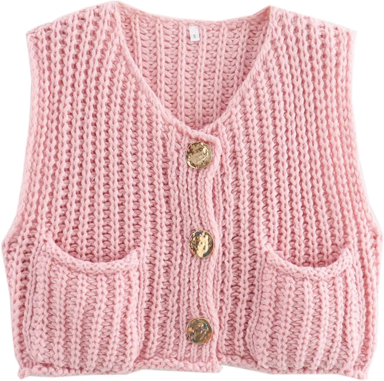 Arssm Women Button Down Sweater Vest Sleeveless Crop Knit Cardigan Cropped Knitted Sweater Vest with Pockets