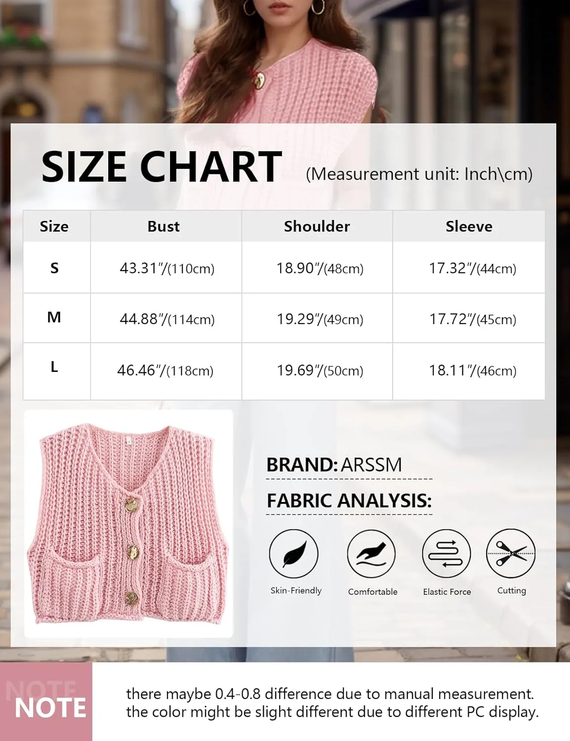 Arssm Women Button Down Sweater Vest Sleeveless Crop Knit Cardigan Cropped Knitted Sweater Vest with Pockets