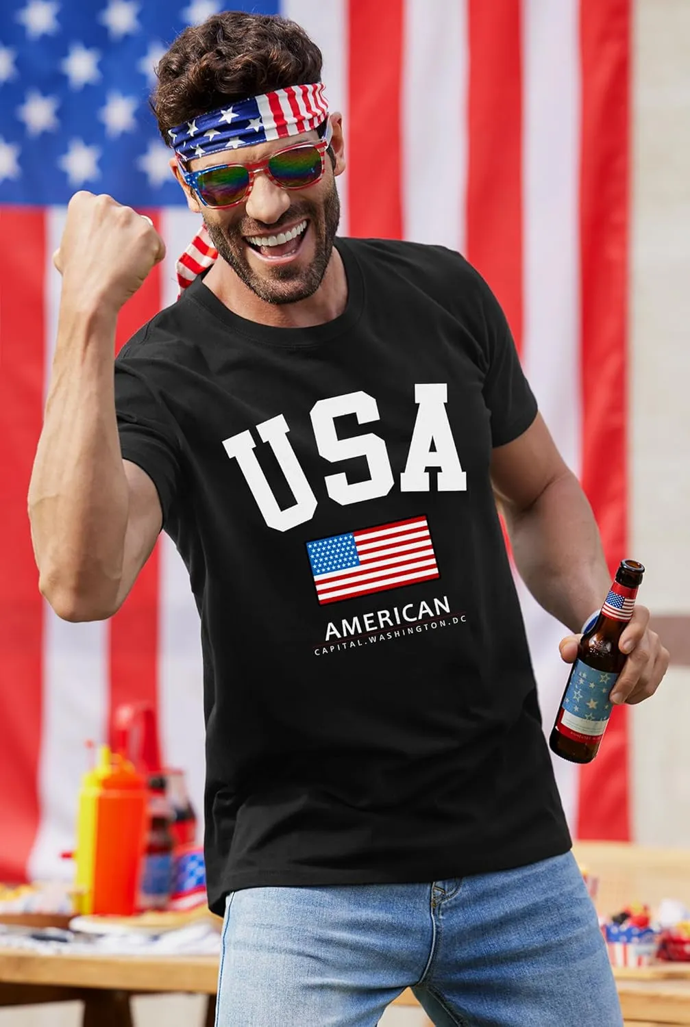 Arvilhill Men's 4th of July Shirt American Flag Short Sleeve T-Shirt 1776 Patriotic Cotton Tee Shirt (S-3XL)