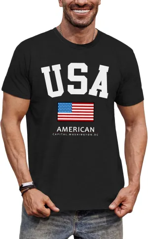 Arvilhill Men's 4th of July Shirt American Flag Short Sleeve T-Shirt 1776 Patriotic Cotton Tee Shirt (S-3XL)