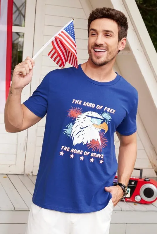 Arvilhill Men's 4th of July Shirt American Flag Short Sleeve T-Shirt 1776 Patriotic Cotton Tee Shirt (S-3XL)