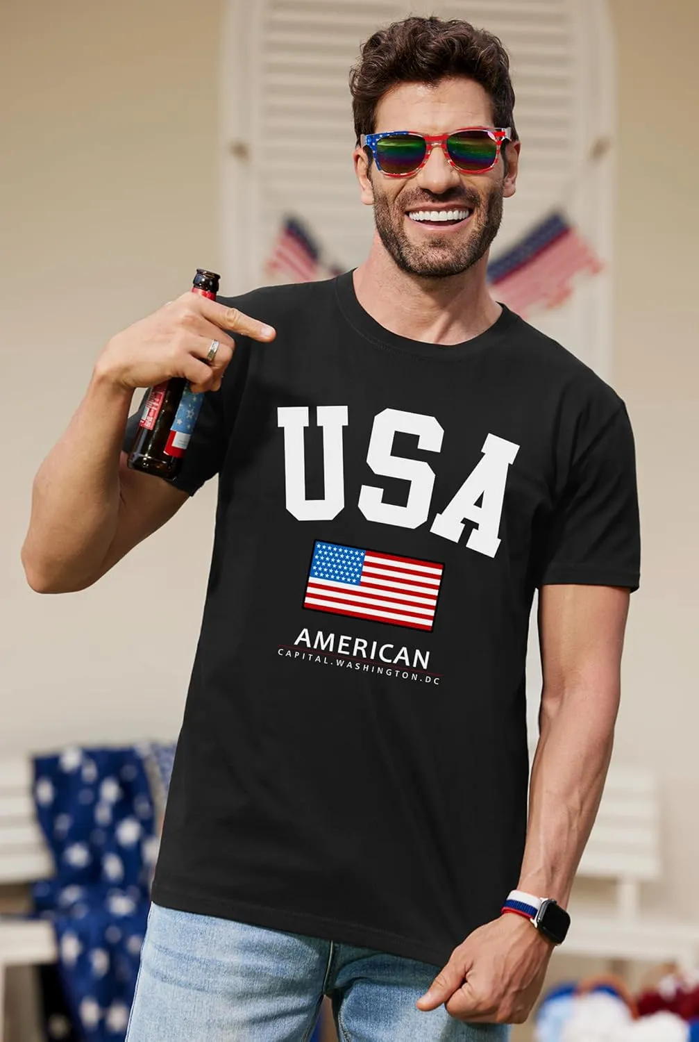 Arvilhill Men's 4th of July Shirt American Flag Short Sleeve T-Shirt 1776 Patriotic Cotton Tee Shirt (S-3XL)