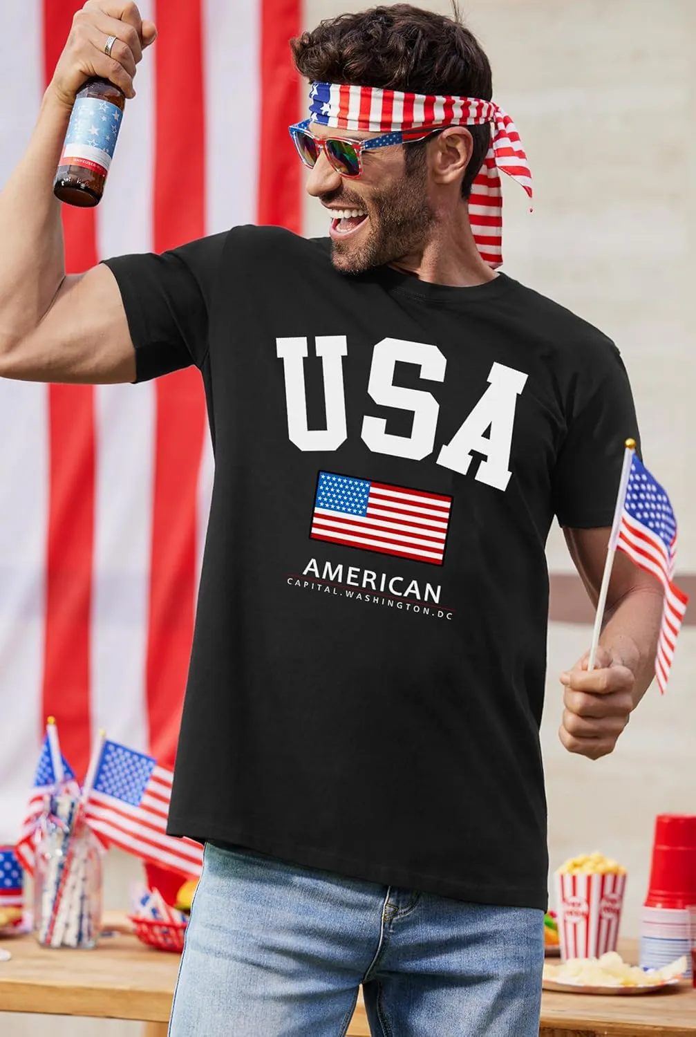 Arvilhill Men's 4th of July Shirt American Flag Short Sleeve T-Shirt 1776 Patriotic Cotton Tee Shirt (S-3XL)