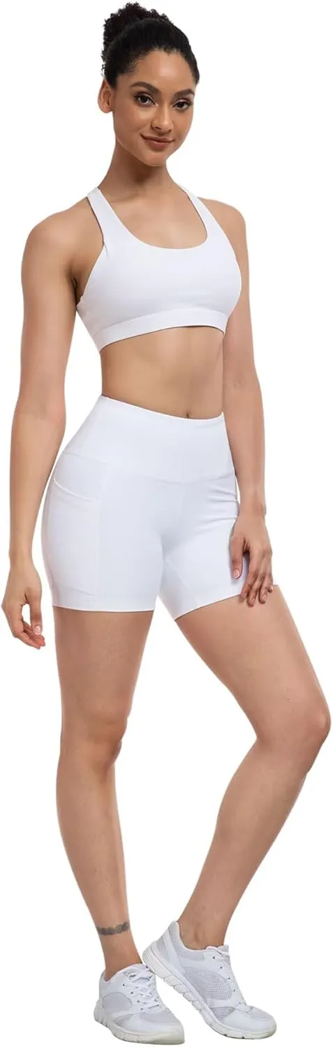 ATHVOTAR Biker Shorts Women with Pockets - 3"/5"/8" High Waisted Workout Spandex Tummy Control Gym Running Yoga Shorts