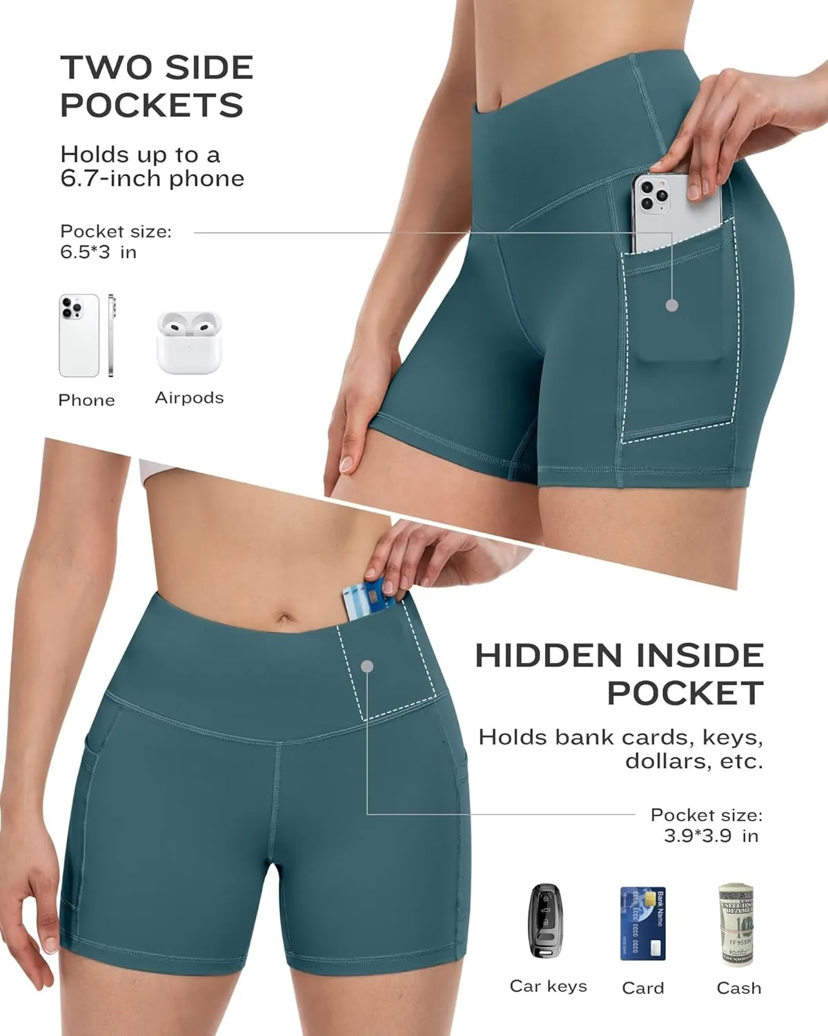 ATHVOTAR Biker Shorts Women with Pockets - 3"/5"/8" High Waisted Workout Spandex Tummy Control Gym Running Yoga Shorts