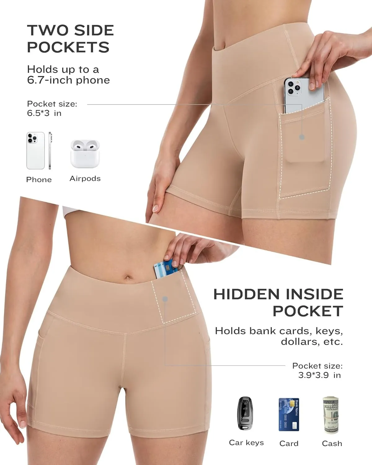 ATHVOTAR Biker Shorts Women with Pockets - 3"/5"/8" High Waisted Workout Spandex Tummy Control Gym Running Yoga Shorts