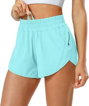 Aurefin Athletic Shorts for Women,Women's Quick Dry Workout Sports Active Running Track Shorts with Elastic and Zip Pockets