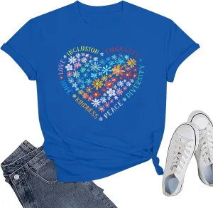 Autism Awareness Shirt Women Special Education Teacher T-Shirt Inspirational Graphic Tee Casual Top