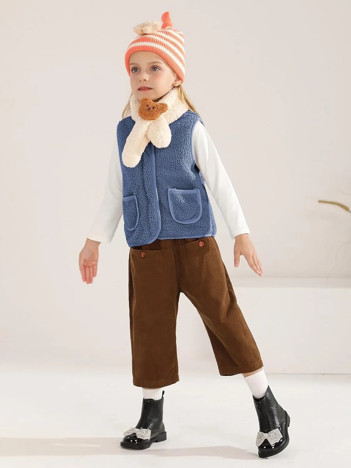 Baby Boy Girls Sleeveless Jacket Full Zipper Sherpa Fleece Vest Toddler Kids Fall Winter Waistcoat Outerwear with Pocket