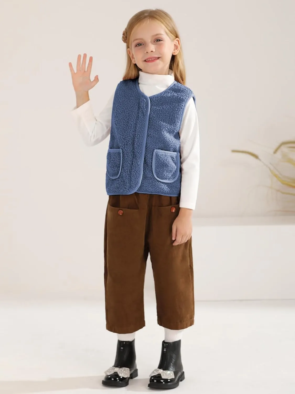 Baby Boy Girls Sleeveless Jacket Full Zipper Sherpa Fleece Vest Toddler Kids Fall Winter Waistcoat Outerwear with Pocket