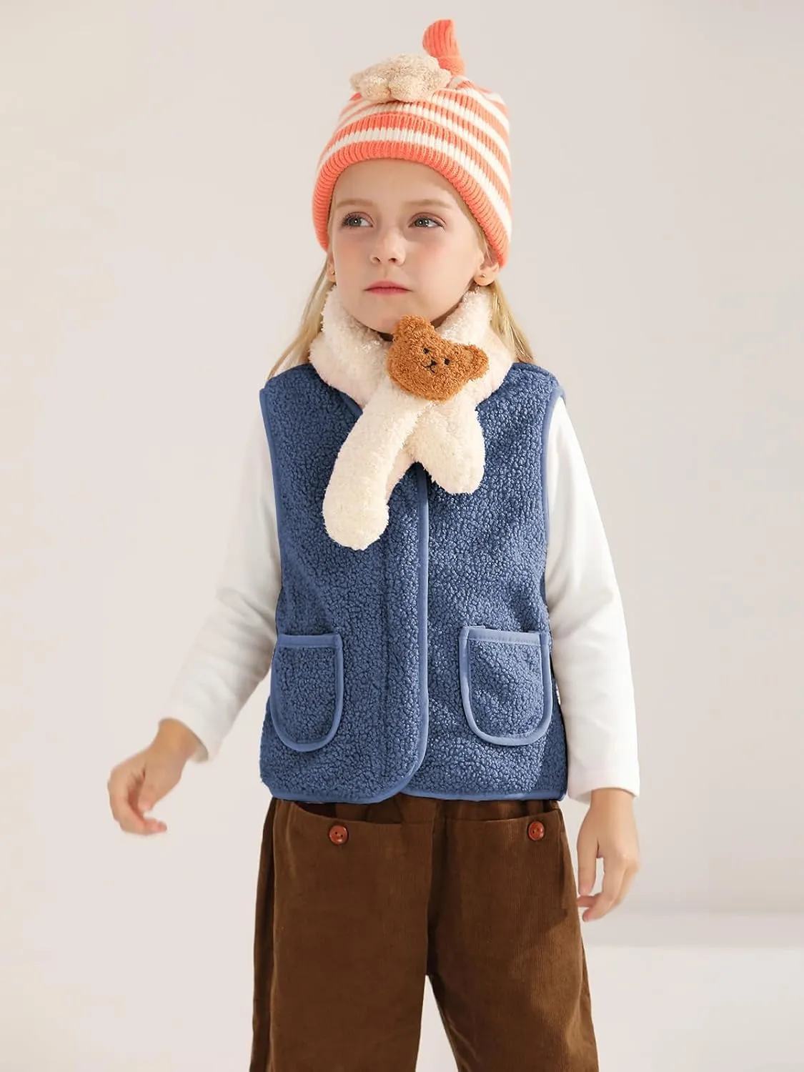 Baby Boy Girls Sleeveless Jacket Full Zipper Sherpa Fleece Vest Toddler Kids Fall Winter Waistcoat Outerwear with Pocket