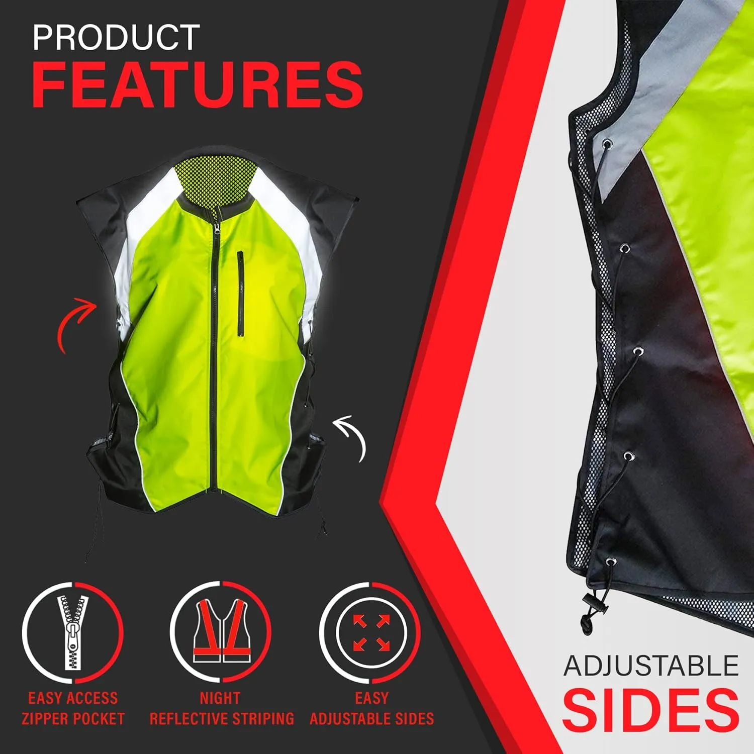 Badass Moto Safety Vest With Pockets. Motorcycle Reflective Vest For Motorcycle Jacket. High Visibility Running Vest