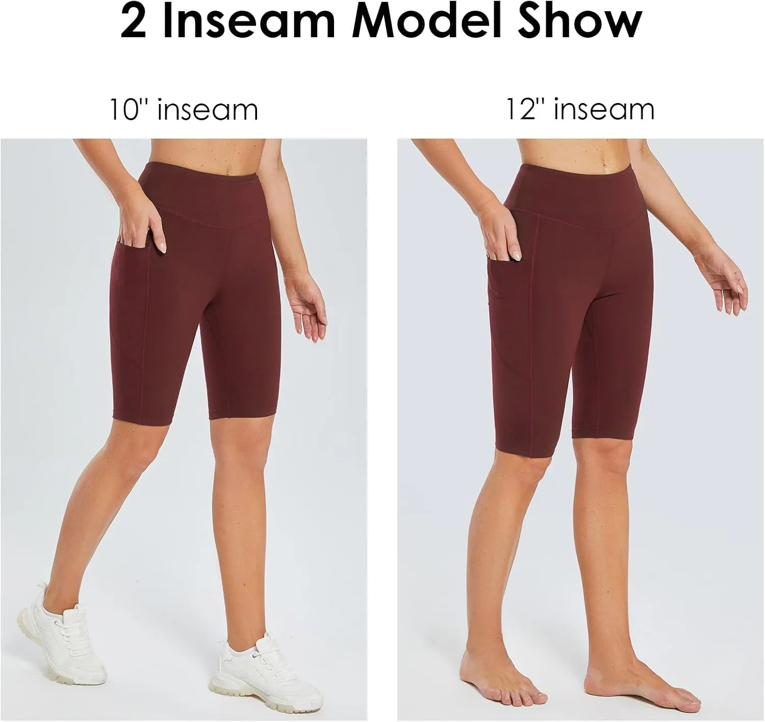 baleaf Women's 10"/ 12" Long Biker Yoga Compression Shorts High Waist Knee Length Spandex Workout Shorts with Pockets Soft