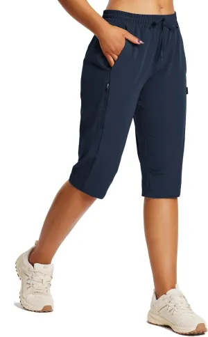 baleaf Women's 15" Long Shorts Below The Knee Capri Hiking Cargo Shorts Lightweight Quick Dry Elastic Waist for Casual