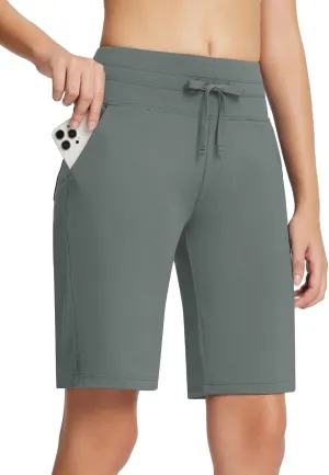 baleaf Women's Bermuda Long Shorts 10" Knee Length High Rise Athletic Shorts Pull On Workout Walking Golf Running Summer