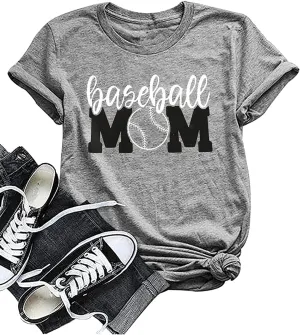 Baseball Mom Shirt Womens Mom Shirt Short Sleeve O-Neck Letter Print Casual Tops Tees