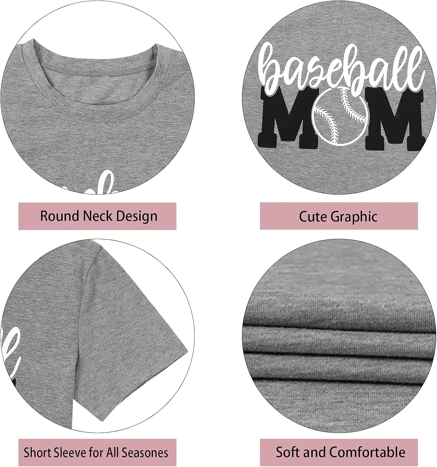 Baseball Mom Shirt Womens Mom Shirt Short Sleeve O-Neck Letter Print Casual Tops Tees