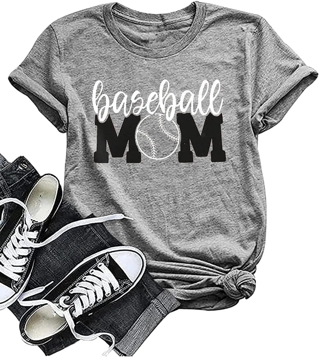 Baseball Mom Shirt Womens Mom Shirt Short Sleeve O-Neck Letter Print Casual Tops Tees