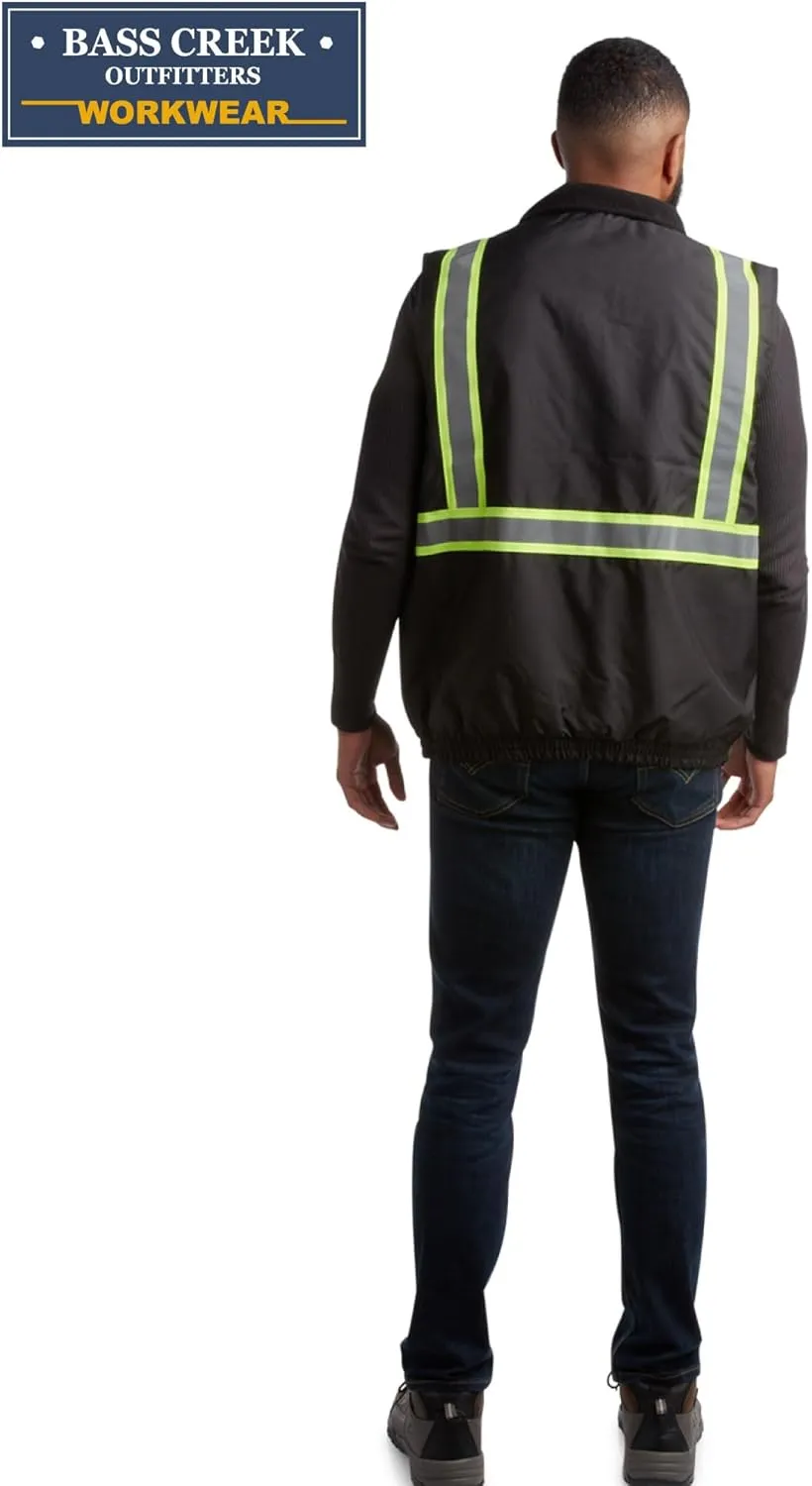 Bass Creek Outfitters Men's Safety Vest - High Visibility Workwear Insulated Construction Vest with Reflective Tape (M-XXL)
